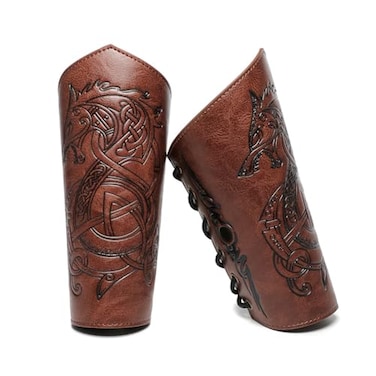 HOEACXY Medieval Leather Bracers Dragon Embossed Viking Leather Bracers Leather Arm Armer Cuff Leather Gauntlet Costumes Accessories