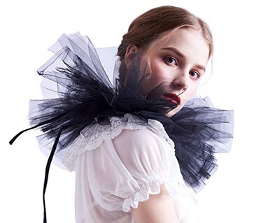 BLESSUME Blessume Retro Neck Ruff Ruffle Collar Black One size