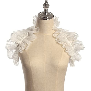 COSVENUS CUNLLY Renaissance Collar Costume Long Collar Lace Ruffled Detachable Collar White