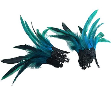 L'VOW LVOW Real Nature Feather Cuffs for Game Party Halloween Pack of 2 Acid Blue