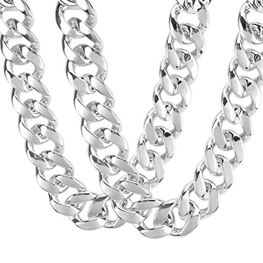 Riuziyi 2Pack Big Chunky Plastic Hip Hop Chain for Men Fake Gold Turnover Chain Silver Chain 90s Necklace Costume Accessory Silver