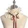 CUNLLY Vintage Chiffon Beige Ruffled Detachable Collar Red Ribbon Lace Up Costume Neck Collar Unisex