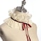 CUNLLY Vintage Chiffon Beige Ruffled Detachable Collar Red Ribbon Lace Up Costume Neck Collar Unisex