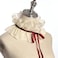 CUNLLY Vintage Chiffon Beige Ruffled Detachable Collar Red Ribbon Lace Up Costume Neck Collar Unisex
