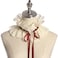 CUNLLY Vintage Chiffon Beige Ruffled Detachable Collar Red Ribbon Lace Up Costume Neck Collar Unisex