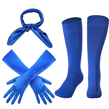 Haysandy 3 Pcs Halloween Costume Accessory Set Include Retro Square Neck Scarf Neckerchief 15 Inch Stretchy Long Opera Satin Gloves Blue Athletic Compression Socks for Party Cosplay