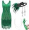 BABEYOND Womens Flapper Dresses Set 1920s V Neck Beaded Fringed Great Gatsby Dress with Accessories Set