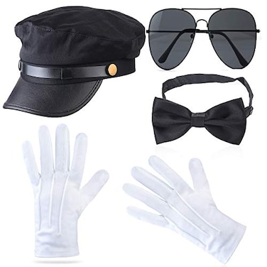 Beefunny Chauffeur Costume Limo Taxi Driver Hat Gloves Set K
