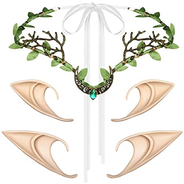 Bonuci Elf Ears with Fairy Headpiece Soft Pointed Ear Elf Crown for Women Halloween Christmas Wedding 2 PairsModern Style