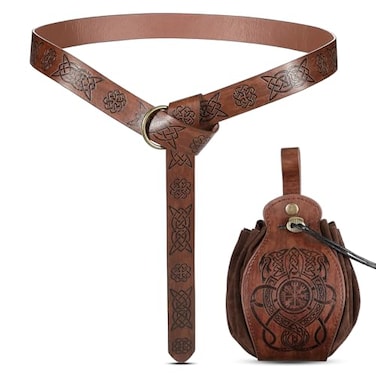 LEIFIDE 2 Pcs Renaissance Belt Pouch Medieval Viking Pirate Leather Pouch Bag Embossed Costume AccessoriesBrownVintage