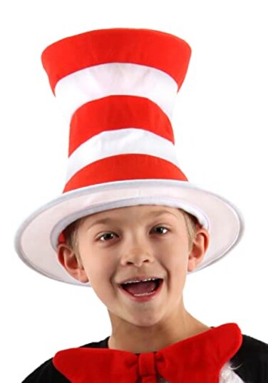 Elope elope Dr Seuss Cat in The Hat Striped Stovepipe Costume Hat for Kids Red