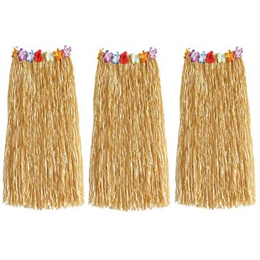 NEWCREATIVETOP 32 Adults Flowered Luau Hula Skirts Pack of 3Assorted Colors Grass