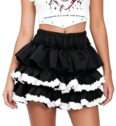 URAWESO Womens Lolita Bloomers Y2k Grunge Ruffles Pumpkin Pants Black and White