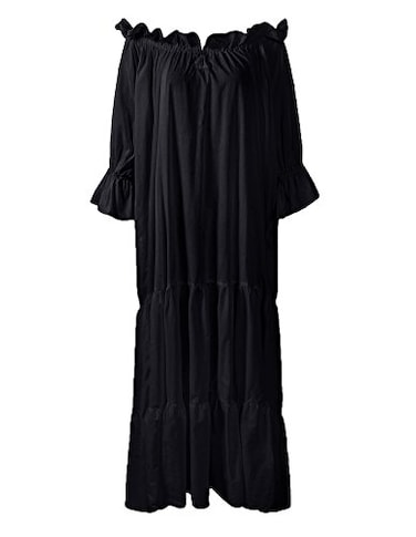Reminisce Boutique Renaissance Dress Costume Classic 100 Cotton Medieval Chemise Ruffled Tiered Peasant Sleeve Regular Black