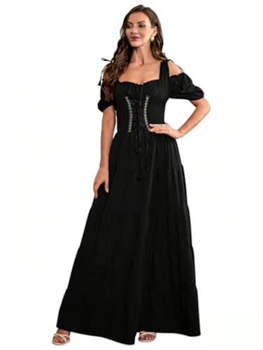 ABaoWedding Abaowedding Renaissance Costume Women Medieval Dress Renaissance Pirate Irish Ren Faire Dresses All Black SM