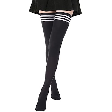 DRESHOW Extra Long Thigh High Socks Long Boot Stockings Striped Over Knee Socks for Women Leg Warmers