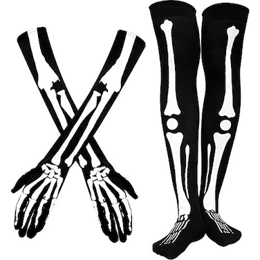 WILLBOND Halloween Skeleton Gloves and Stockings for Men Women