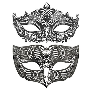 Thmyo Couples Venetian Laser Cut Masquerade MaskHalloween Mardi Gras Party Mask Black black