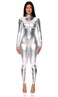 Forplay Womens Metallic Zip Front Mock Neck Catsuit Silver XSmallSmall