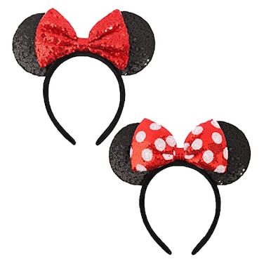 ETLUK Mouse Ears Headbands 2 PCS Black Red Bow Headband Classic Shinny Bow Cute Headbands for Women Girls Red Dot Black