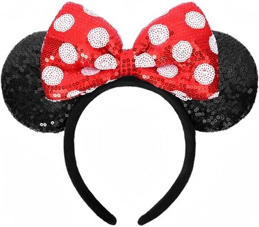 ETLUK Mouse Ears Headband Mouse Ears Sequin Bow Headbands for Women Girls Cosplay Accessories Party Decorations Red