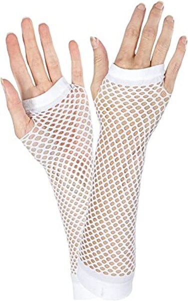 Amscan White Fishnet Long Gloves One Size 1 Pair 80s Party Essential Sports Event Accessory