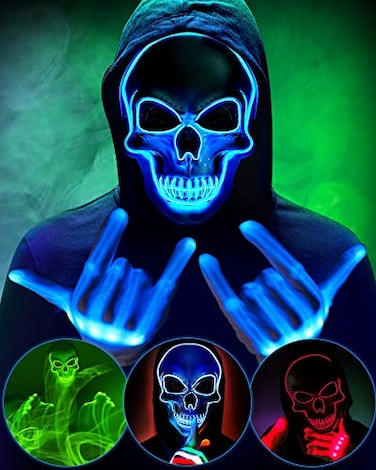 Sumind Halloween LED Mask Scary LED Skeleton Hacker Glow in the Dark Mask for Halloween Costume PartyBlue