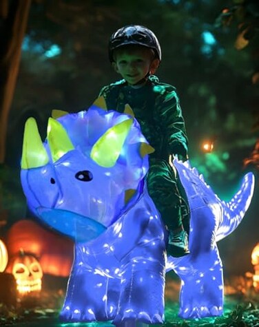 bDDeDD Kids Inflatable Costume Triceratops Dinosaur Halloween Cosplay Costume with LED Light for Cosplay Party Blue Dinosaur M