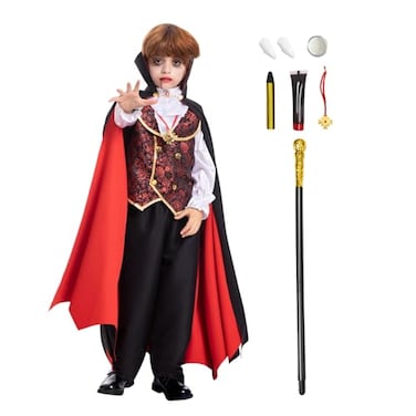 Fooecor Vampire Costume for Boys Scary Halloween Party Vampire Teeth Cosmetic Kit Included