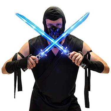 FlashingBlinkyLights Deluxe Ninja LED Light up Toy Sword with Motion Activated Clanging Sounds 2Pack