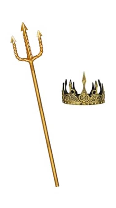 Servllcell Gold Neptune Poseidon Trident and Gold King CrownsPlastic Trident Staff Foam Crowns Cosplay SetHalloween Costume Accessory Props