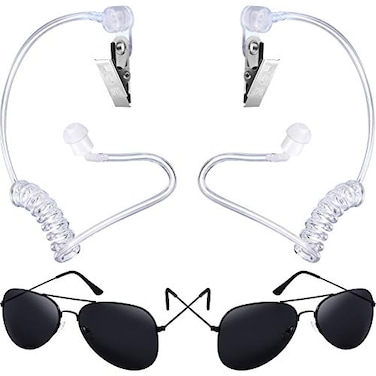 Gejoy 4 Pcs Security Earpiece Costume Fake Earpiece and Glasses Costume Cosplay for Wedding Halloween Party Accessory Kit