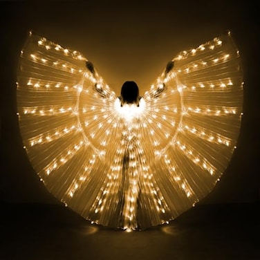 iMucci LED Lights Belly Dance Isis Wings Bellydance Glow Angel dance Wings with Telescopic Sticks Flexible Rods Yellow