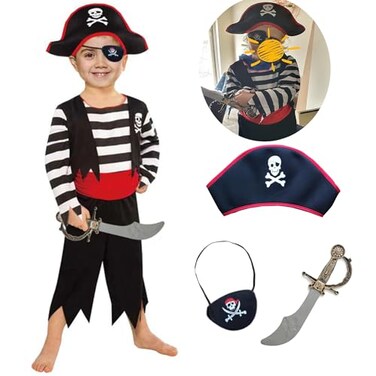 SPUNICOS SP Funworld Childrens Pirate Boy Costume with SwordEyepatchHat