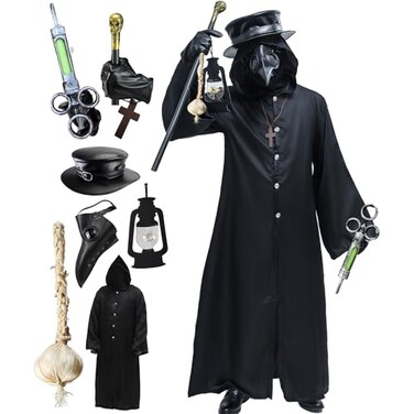 Absolute Vibe Plague Doctor Bird Mask and Hat Combo Set Halloween Costume Steampunk Cosplay Props M BLACK001