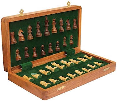 Medieval Replicas Magnetic Travel Chess Board Set Classic Wood Staunton 7 X 7 Inch Pocket Chess Set with Folding Game Board Handmade in Fine Rosewood