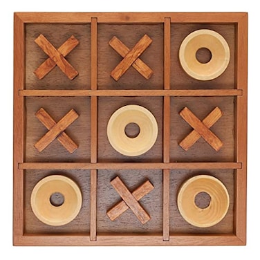 WE Games Wooden Tic Tac Toe Game 9 Inch Solid Wood Board with X and O Pieces Decorative Coffee Table Game Classic Home Dcor Accent