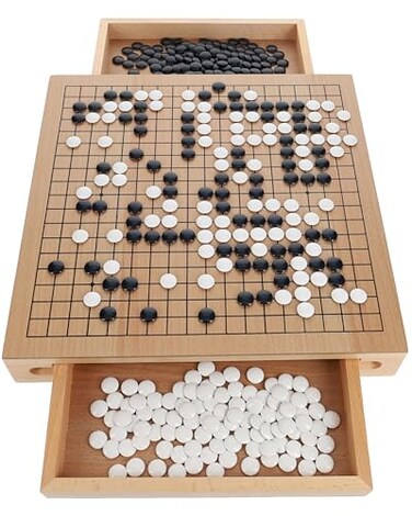 WE Games Go Game Set 12 Inch Traditional Go Set with PullOut Storage Drawers Portable Wood Veneer Goban Strategy Board Games for Adults Go Board Game