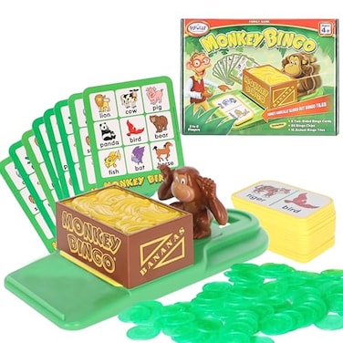 POPULAR PLAYTHINGS Monkey Bingo Picture Board Game Animal Matching Game Early Learning Fun Gifts for Kids Ages 4 Up
