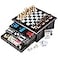 Etna Board Game Set Deluxe 15 in 1 Tabletop Woodaccented Game Center with Storage Drawer Checkers Chess Chinese Checkers Parcheesi TicTacToe SOlitaire Snakes and Ladders Mancala Backgammon Poker Dice