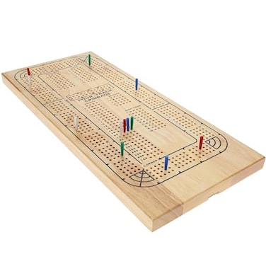 WE Games 4 Player Wooden Cribbage Board Solid Natural Wood 4 Track Board Plastic Pegs and Instructions Card Games for Families and Adults