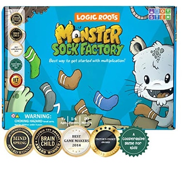 Logic Roots Monster Sock Factory Multiplication and Division Game Fun Math Board Game for 610 Year Olds Easy to Play STEM Toy for Kids at Home Learning Gift for Girls Boys Grade 1 and Up