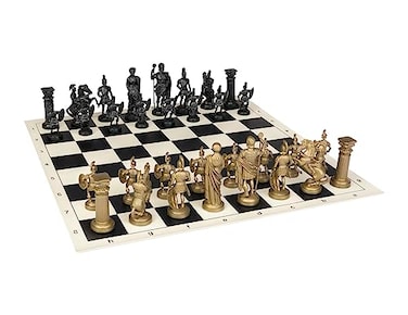 Chess and Roman Chess Set Vinyl Chess Board BlackWhite Size 173 Roman Chess Pieces 375 BlackGold
