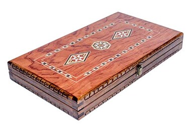 Chess and Backgammon Set Mosaic and Carved Design Foldable Rosewood Board Classic Board Game Size 205