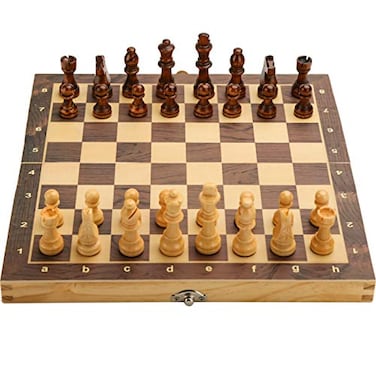 LuckyWish 15 x 15 Magnetic Wooden Folding Chess Set with 2 Extra Queens Handmade Game Board Interior for Storage for Adult Kids Beginner Large Chess Board