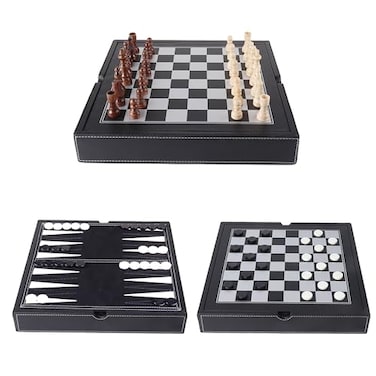 GSE Games Sports Expert 125 Premium Leather 3in1 Chess Checker and Backgammon Board Game Combo Set Classic Board Strategy Game for Kids Adults