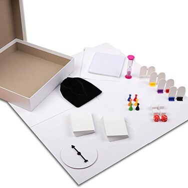 Madanar Blank Create Your Own Board Game Kit DIY 143 Piece Set Perfect for School Projects Player Pieces Spinner Playing Cards Dice Sand Timer Pawns Storage Box and More Fun for Family