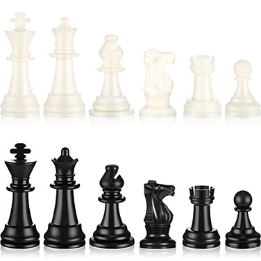 Sumind 32 Pcs Chess Pieces Only Plastic Chessman Set for Replacement of Missing Pieces Pawn 95 Mm 3 7 Inch Kings Height Tournament Chess Set with Storage Bag for Board Game White and Black