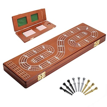 plusvivo Cribbage Board Game Set 3 Tracks Plusvivo Solid Oak Wood Cribbage Boards Unique with 9 Metal Pegs 2 Storage Area 155 X 49 X 12 in Travel Portable Cribbage Game Sets for Family