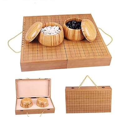 Wowwoody 19x19 Go Game SetHigh Grade Gift Box Board with Single Convex Melamine Stones and Bamboo Bowls Set